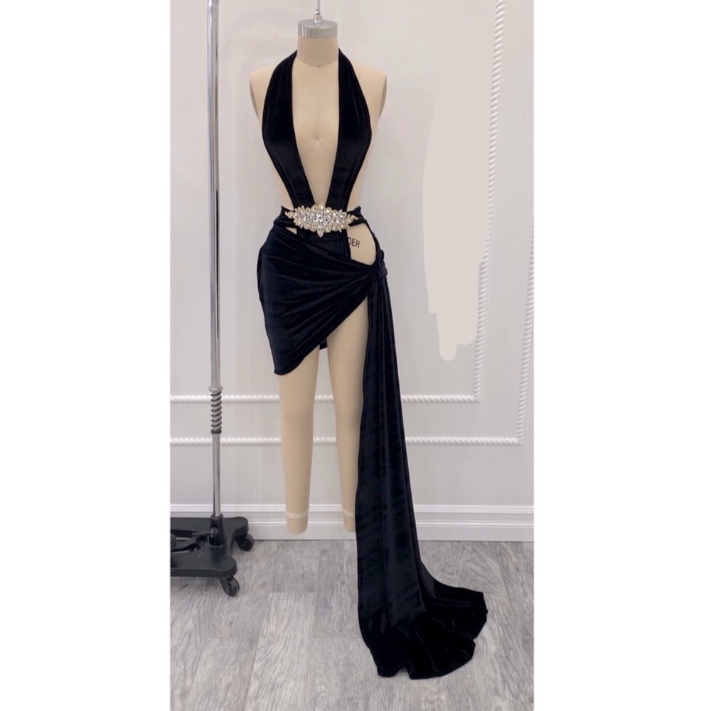 BRAND NEW Custom black velour prom like dress